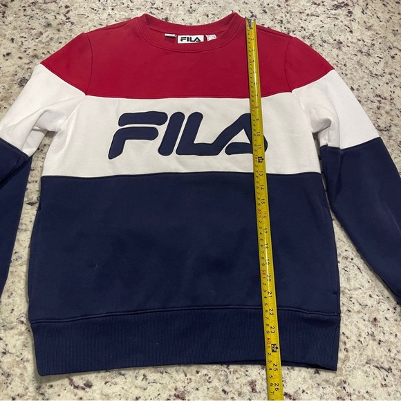 FILA Logo Colorblock Sweatshirt Pullover Red White Blue Men’s Size Small Pockets - Picture 6 of 7